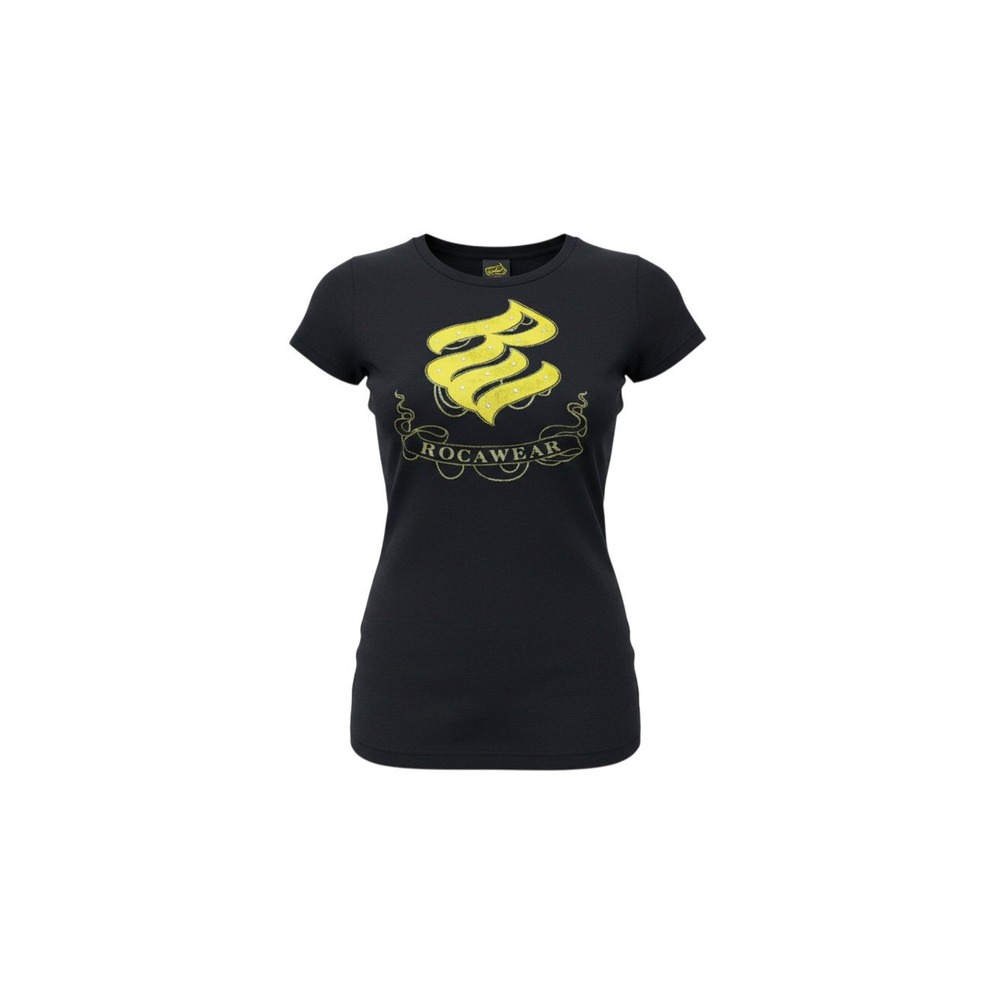 Rocawear Graphic Tee Womens Small Black Rhinestone Logo Short Sleeve Shirt